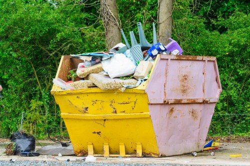 Front view of a skip at a residential site